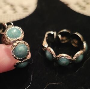 Elegant Silver and Blue-green Women's Clip Earrings